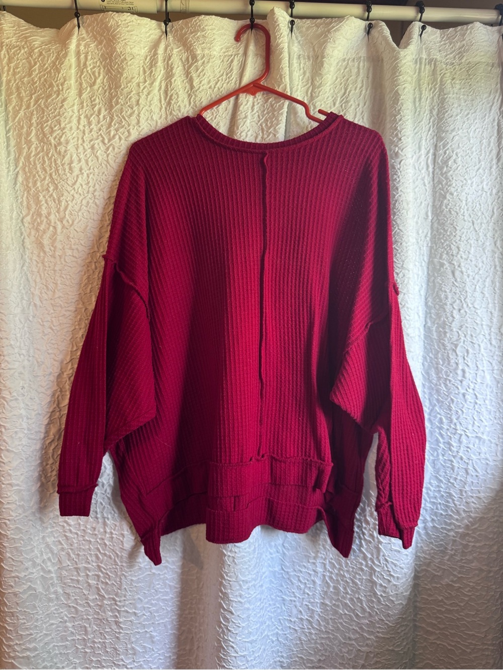 Women's Cozy Oversized Red Waffle Knit Sweater